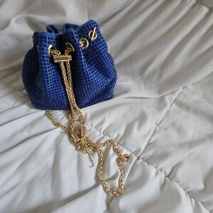 blue rhinestone bucket bag